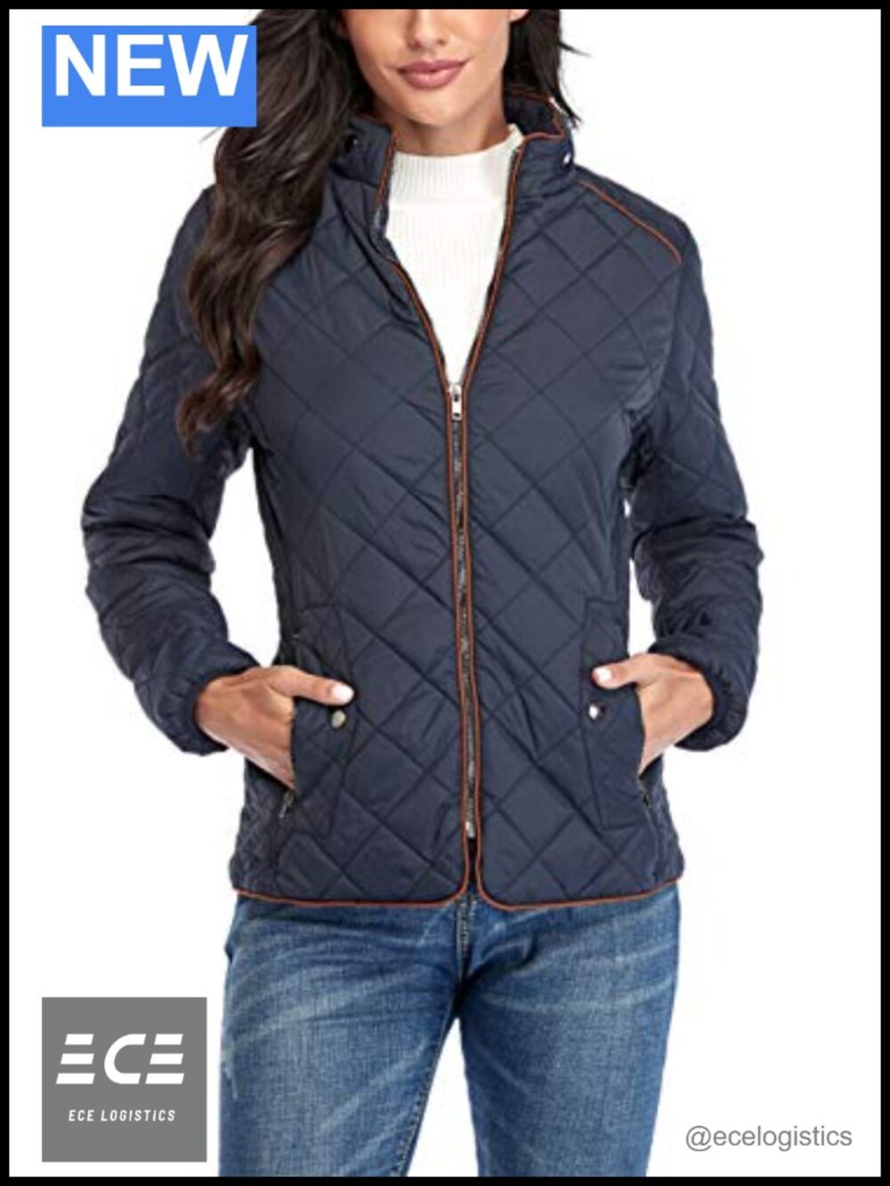 Quilted Lightweight Jacket Stand Collar Zip Winter Coat Outwear Pockets